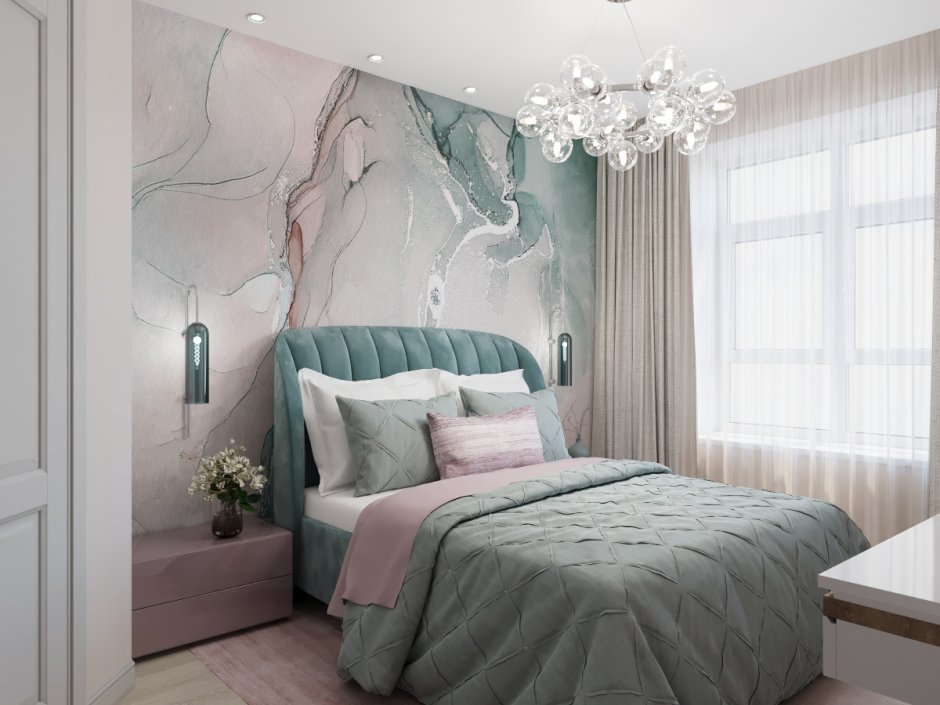 Керамогранит в спальне на стене