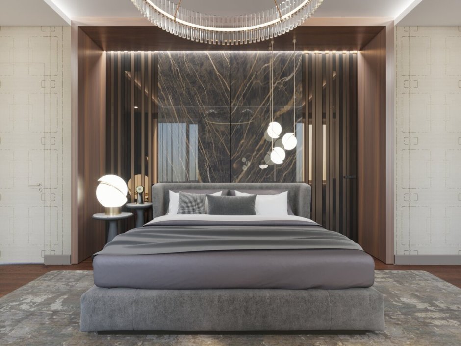 Мрамор в интерьере спальни