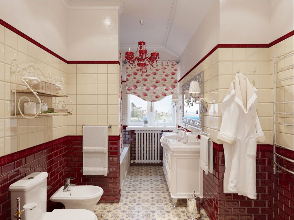 Ванная в бордовом цвете
