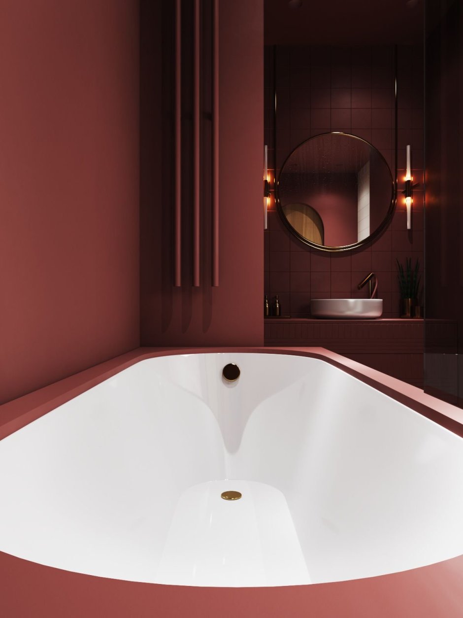 Бордовая ванная комната