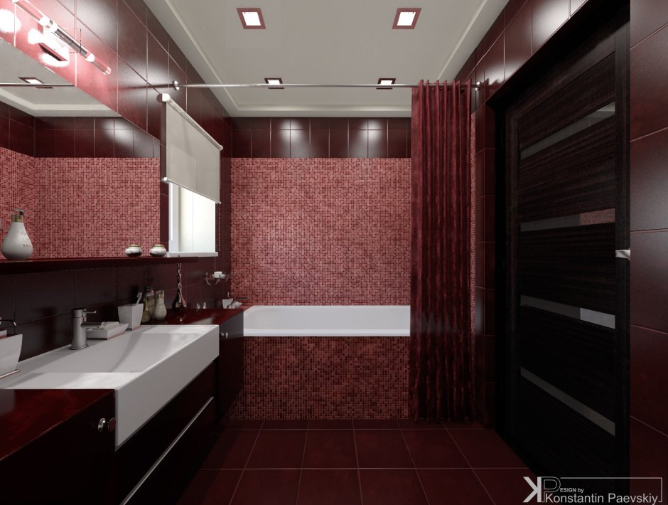 Ванная в бордовых тонах