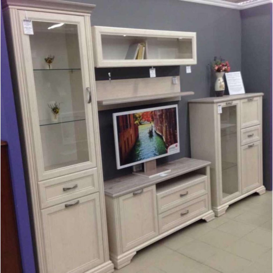 Стефани стенка ТВ композиция №2 ск2 белый с серебром