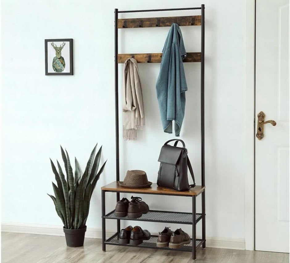 Вешалка напольная 70х32х175 см, vasagle, металл, полка для обуви, 80 кг, лофт