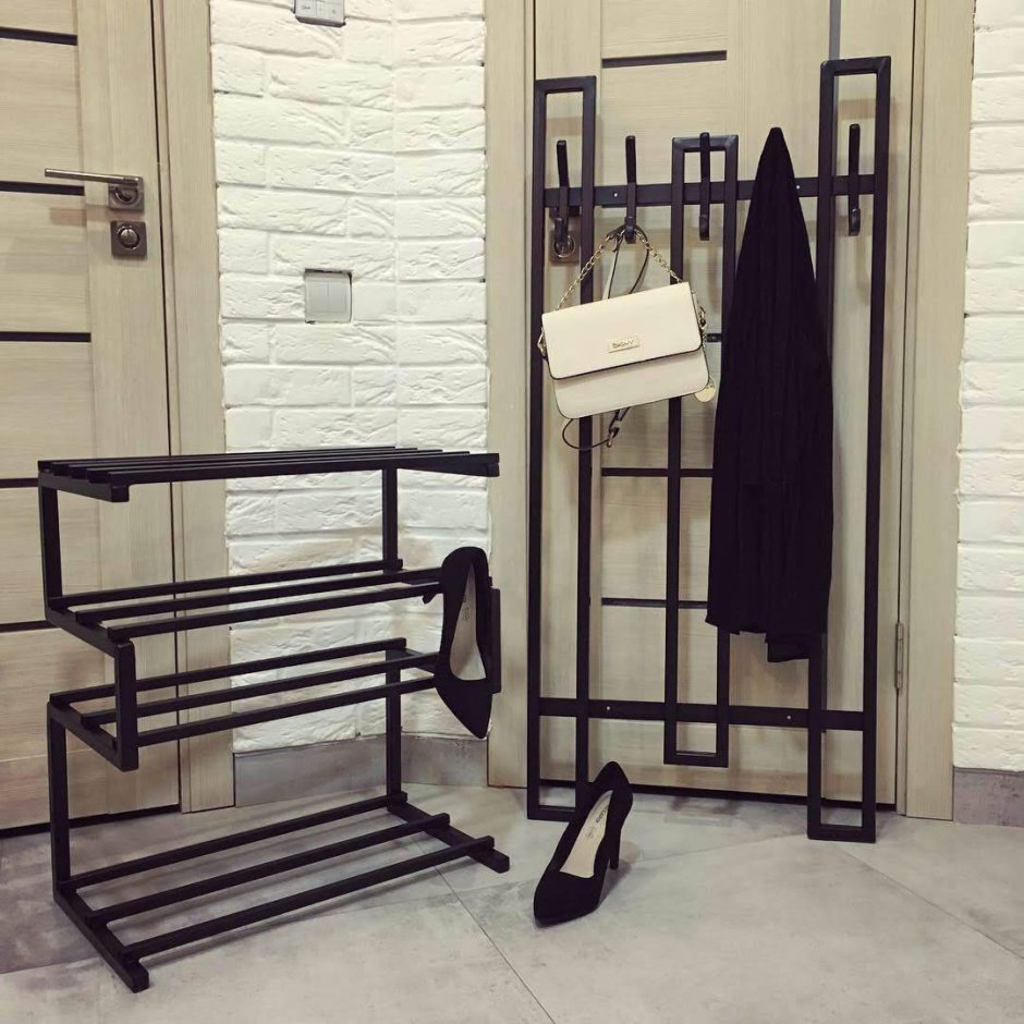 Обувница с вешалкой в прихожую металлическая