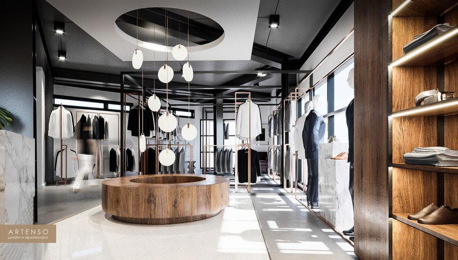 Коричневый интерьер магазина
