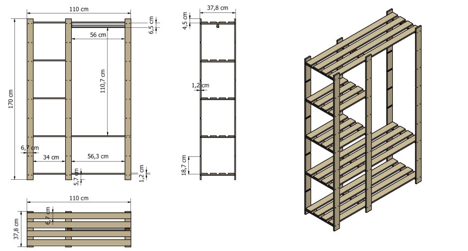 Стеллажи из дерева в гардероб