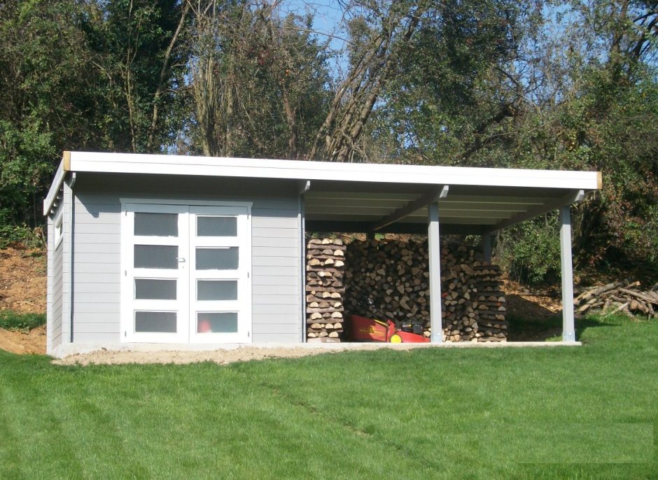 Хозблок с дровником с односкатной крышей