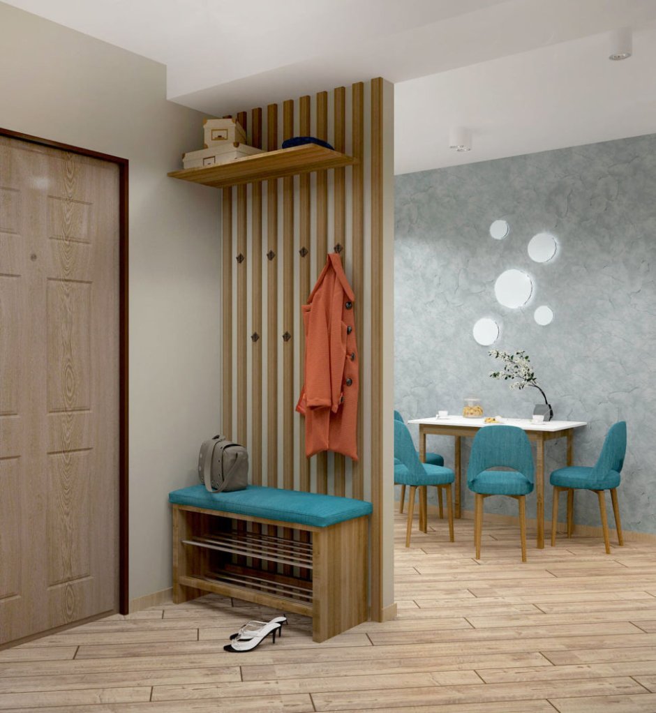 Прихожая с деревянными рейками