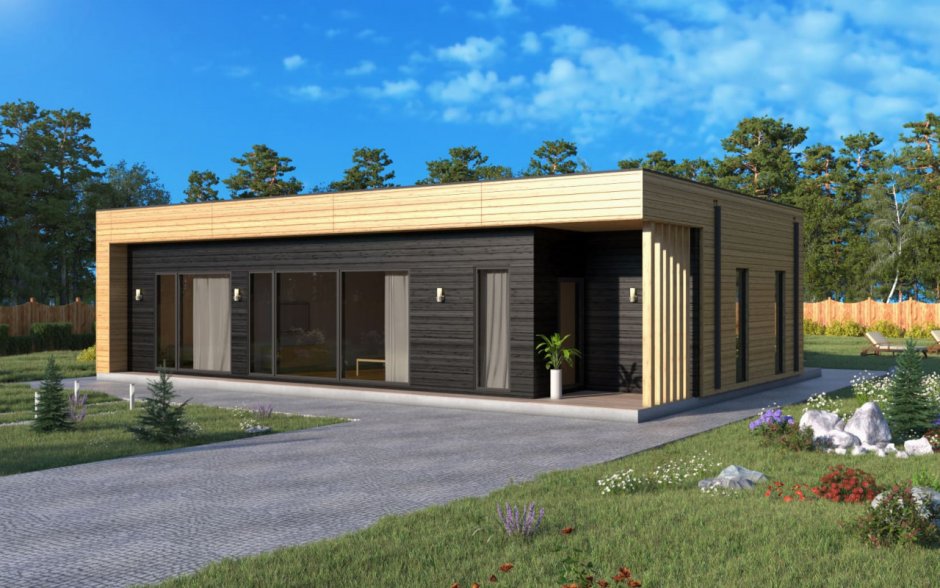 Одноэтажный дом с односкатной крышей 150 кв м