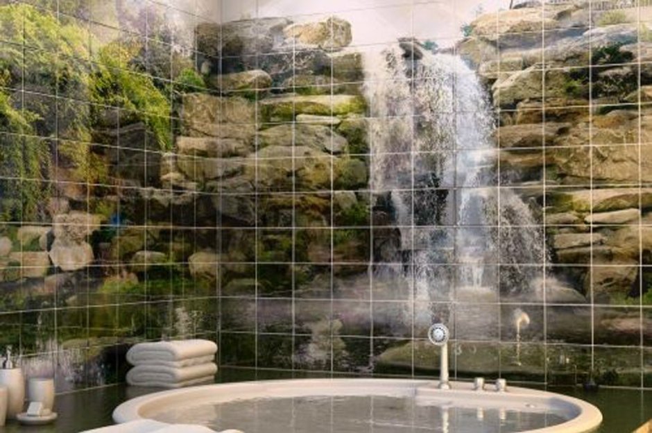 Панно в ванную комнату из плитки водопад