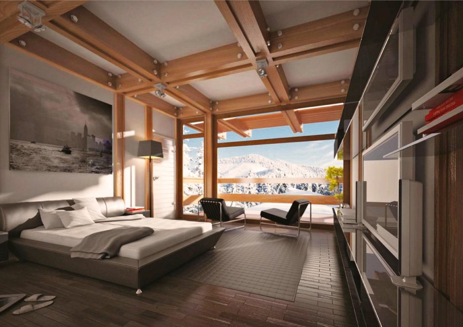 Кухня гостиная в стиле Шале