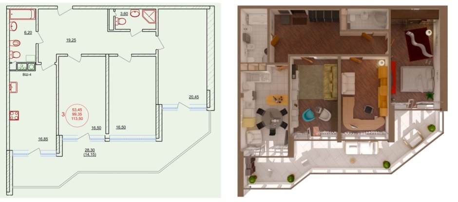 Планировка 2х комнатной квартиры с лоджией