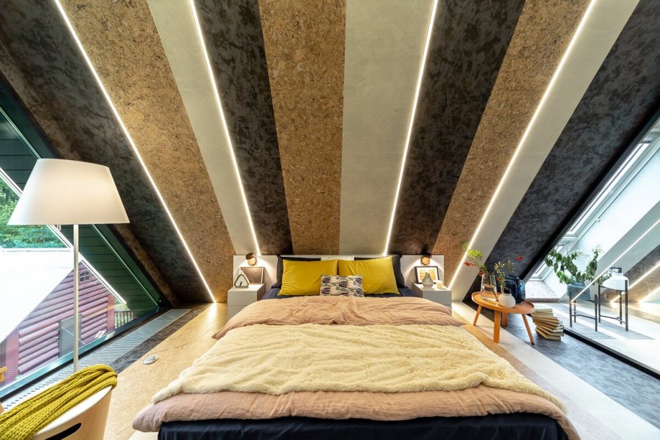 Потолок из ОСП В интерьере