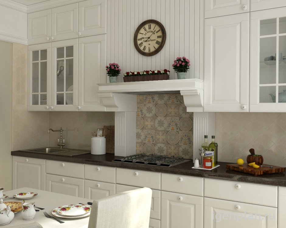 Кухня в стиле Прованс с антресолями