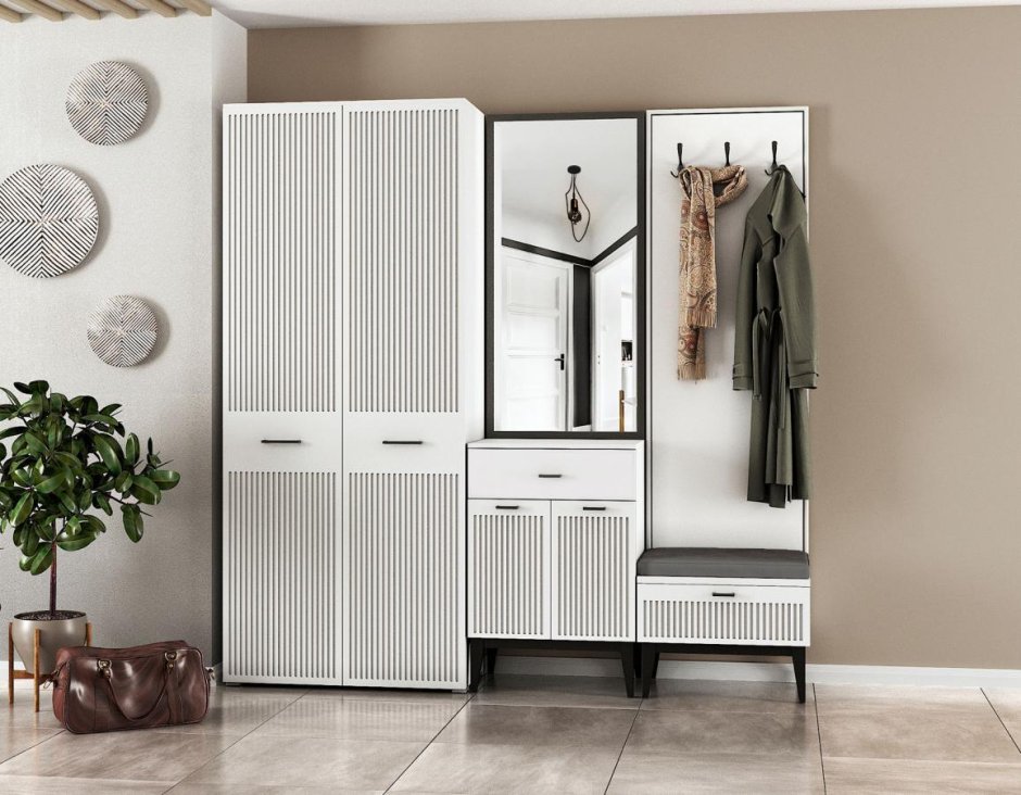 Прихожая в современном стиле с рейками