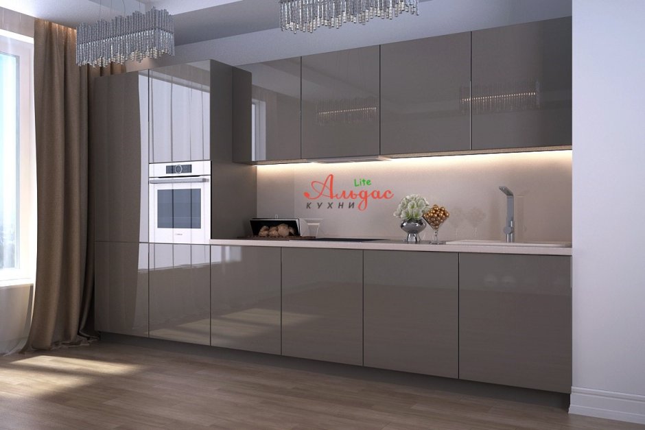 Кухонный гарнитур капучино матовый без ручек