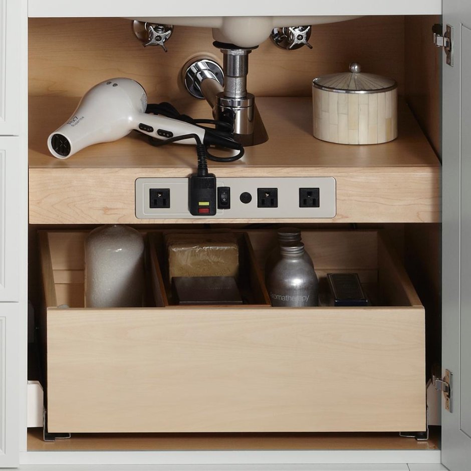 Розетка для фена в ящике