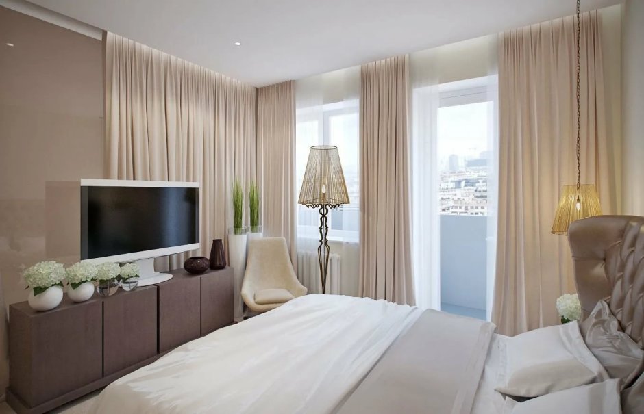 Шторы для спальни в бежевых тонах