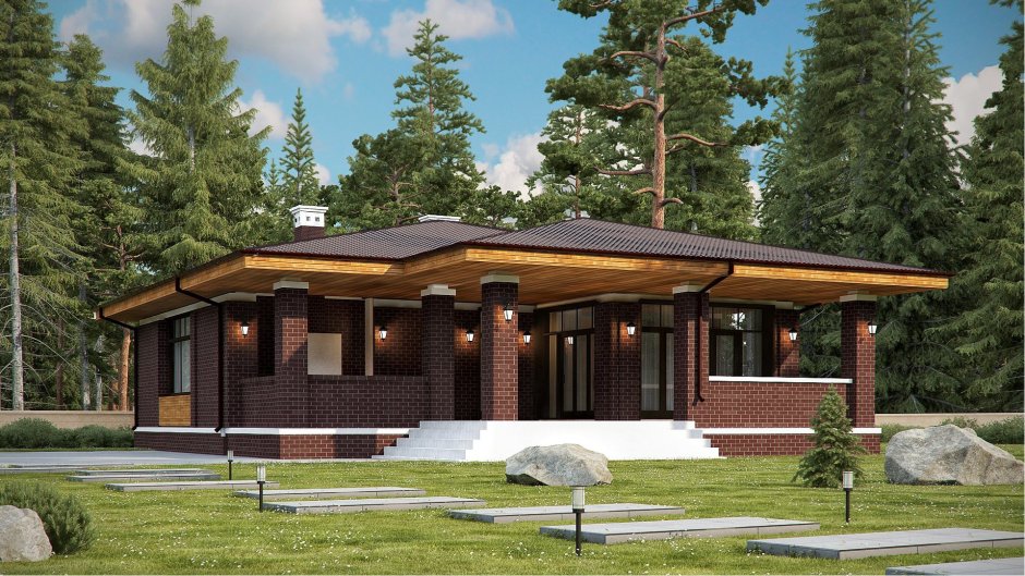 Дом 150 м2 в стиле Райта