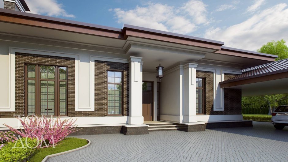 Одноэтажный дом в стиле Райта