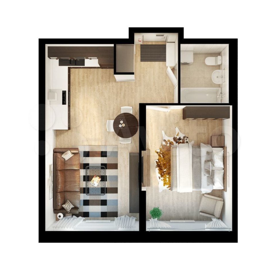 Интерьер двухкомнатной квартиры студии