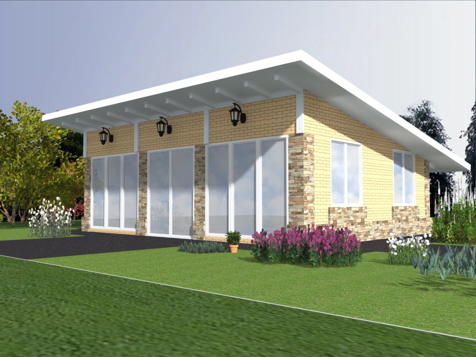 Одноэтажный каркасный дом с односкатной крышей проекты