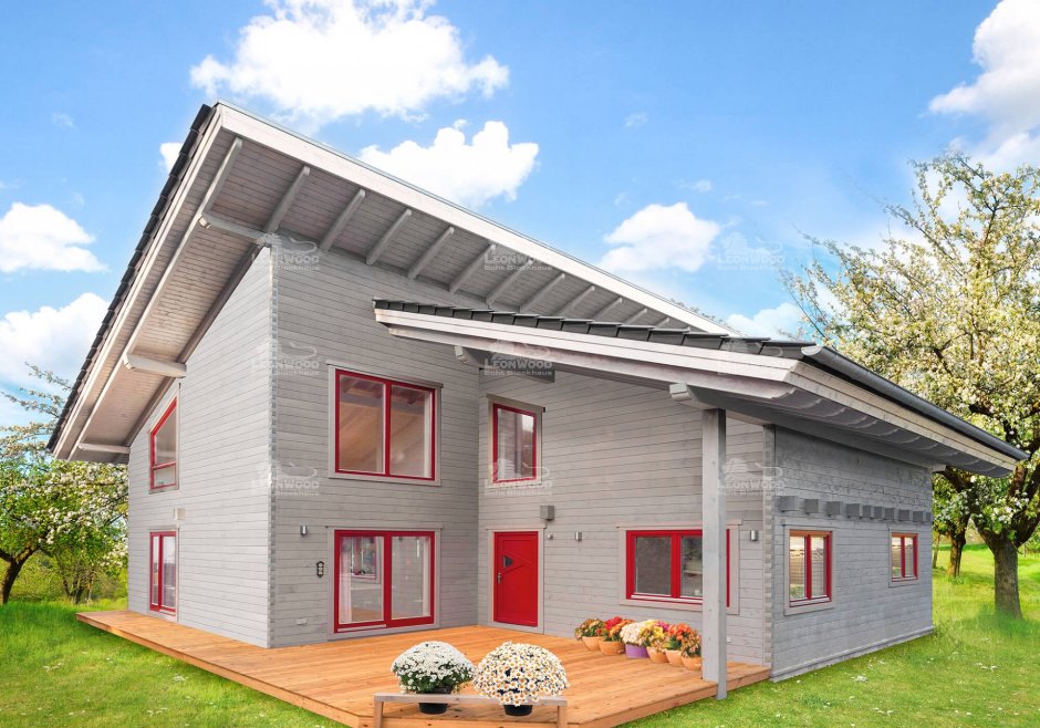 Дом из теплоблоков с односкатной крышей