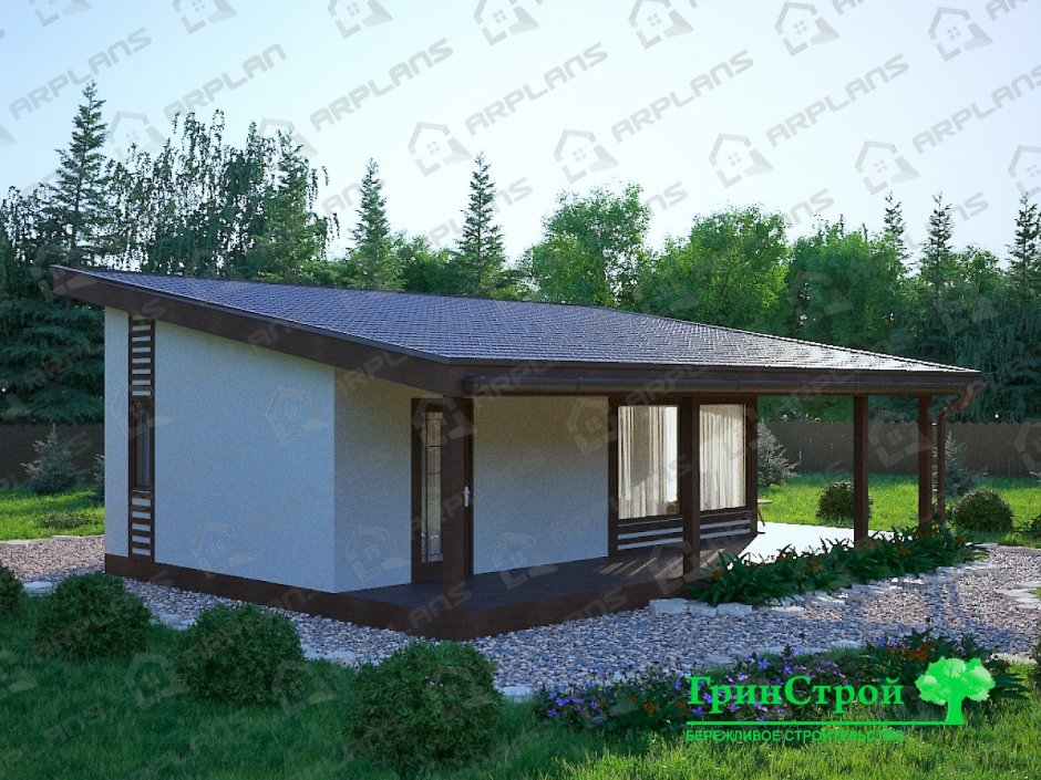 Деревянный дом 50 кв м с односкатной крышей