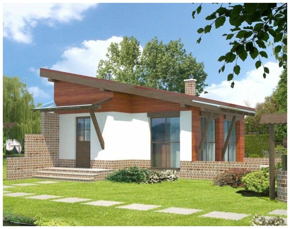 Одноэтажный дом с односкатной крышей