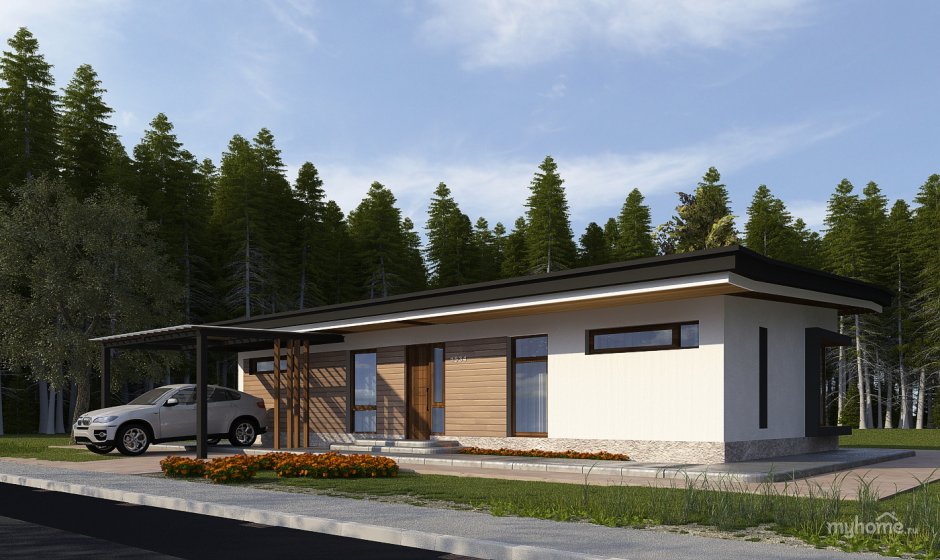 Дом 100 м2 одноэтажный с односкатной крышей