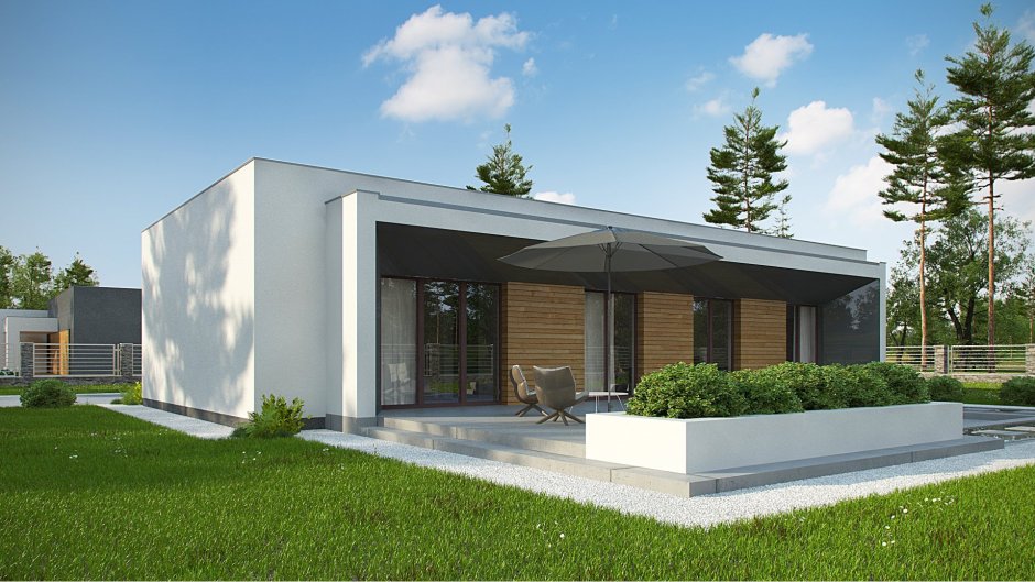 Дом одноэтажный с плоской крышей проект м51