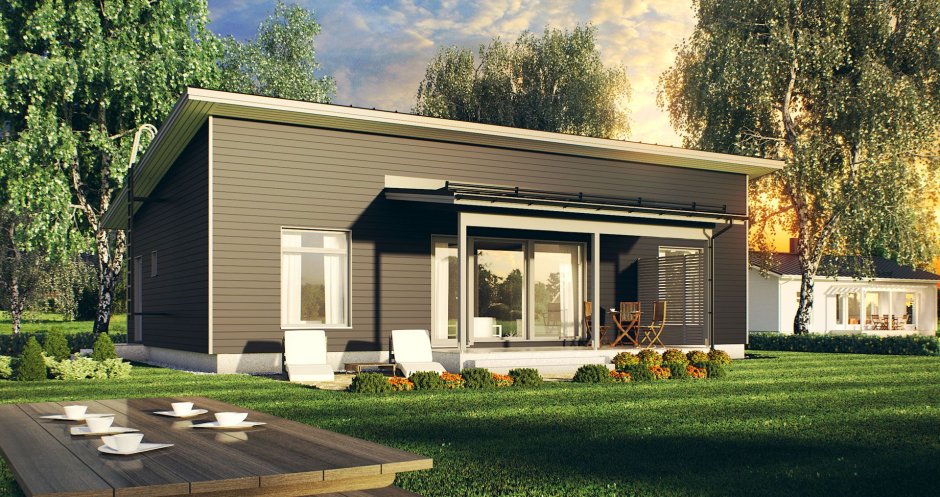 Одноэтажный дом с односкатной кровлей