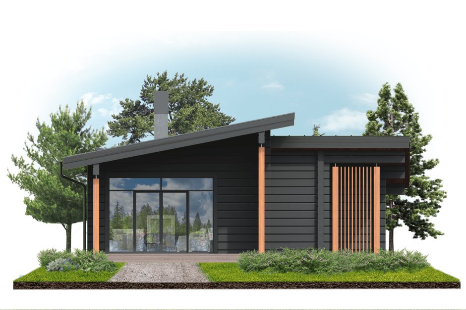 Одноэтажный дом хайтек с односкатной крышей