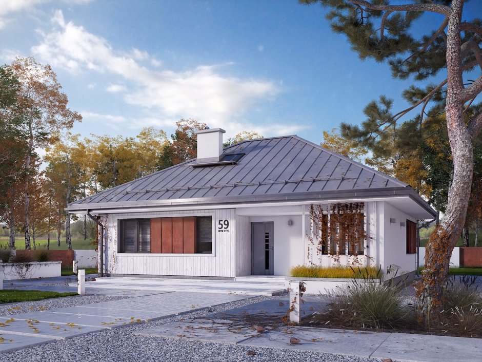 Одноэтажный дом серого цвета