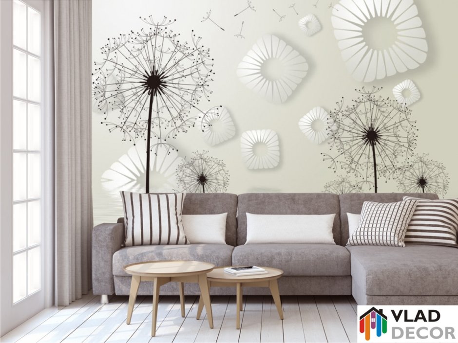 Фотообои одуванчики и стена