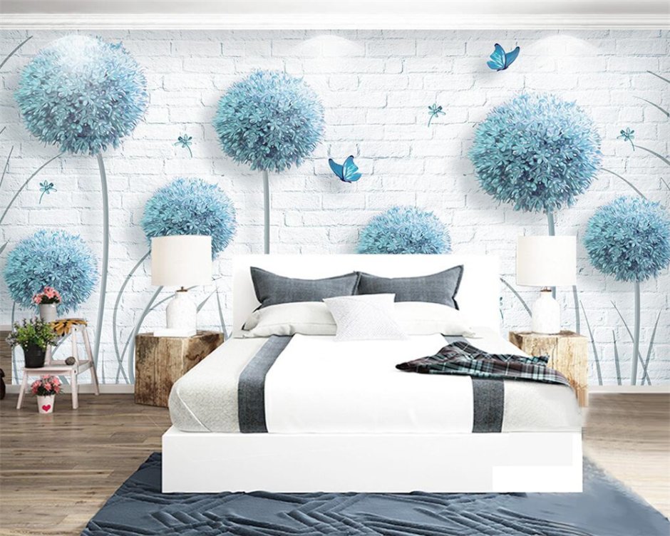 Фотообои с одуванчиками в интерьере