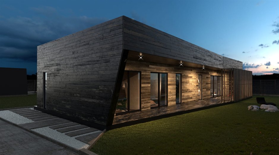 Барнхаус одноэтажный с плоской крышей