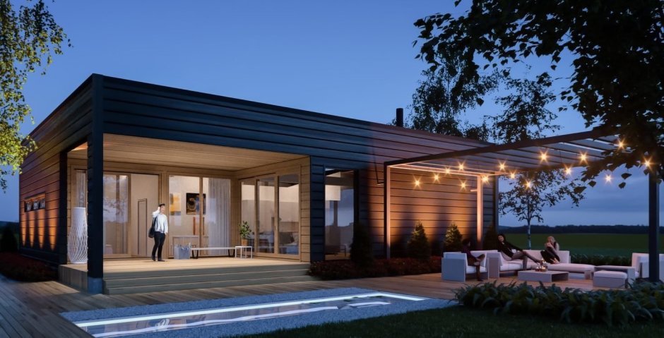 Дом в стиле лофт одноэтажный с односкатной крышей