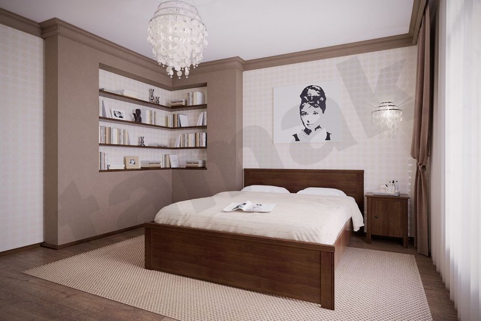 Обои капучино в интерьере спальни