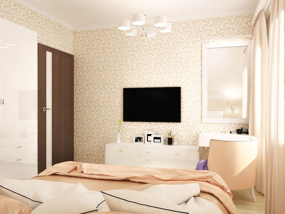 Бежевые шторы в интерьере гостиной