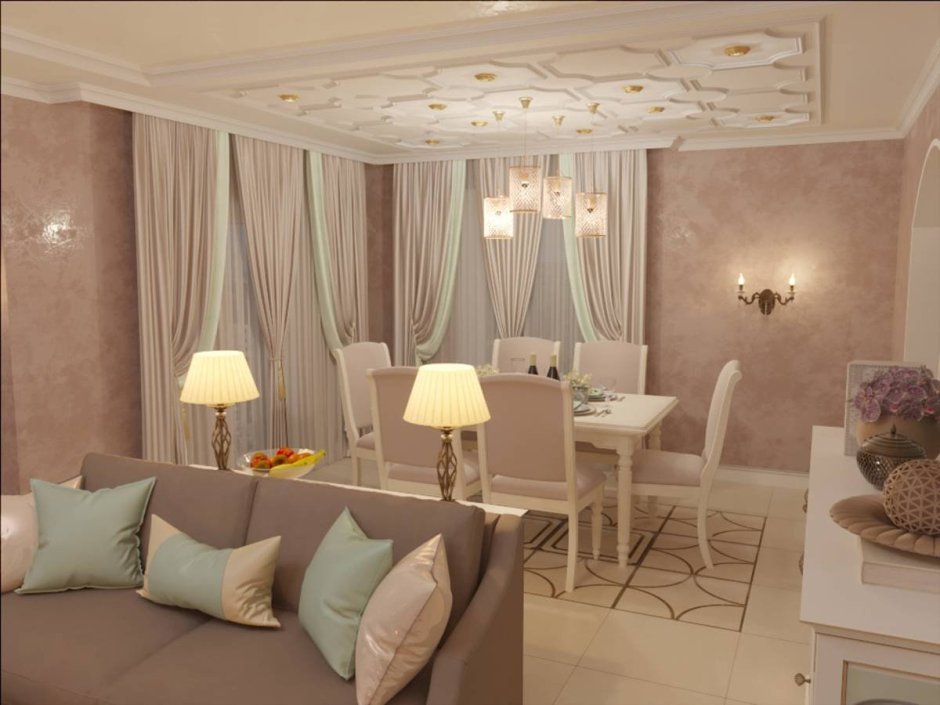 Бежевый интерьер гостиной