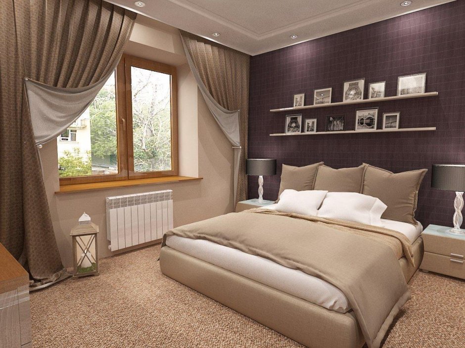 Обои в спальне в бело-кофейных тонах