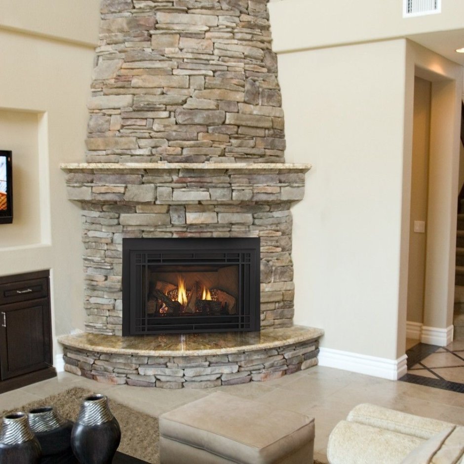 Угловой камин в интерьере