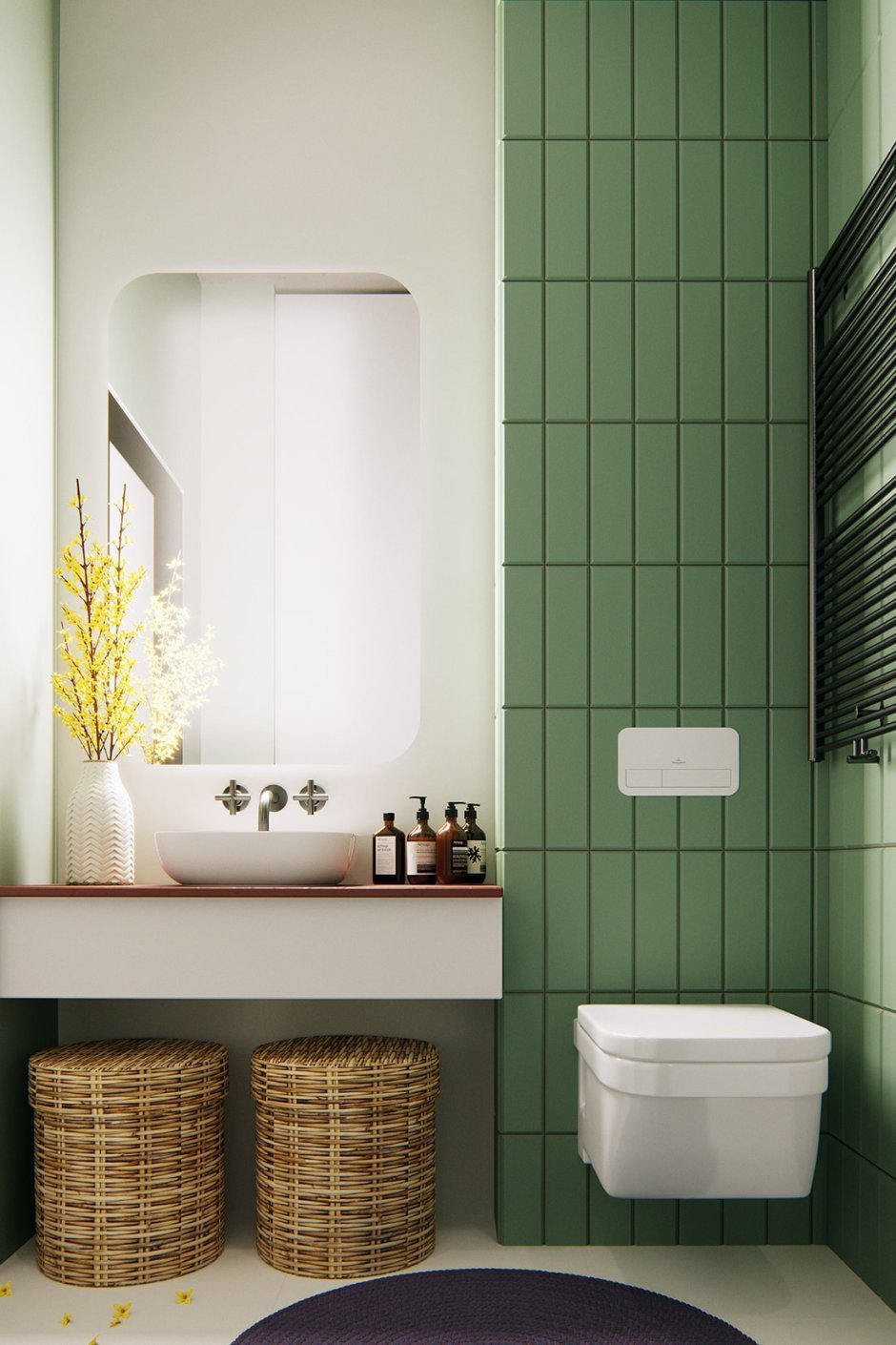 Ванная комната с деревянной столешницей