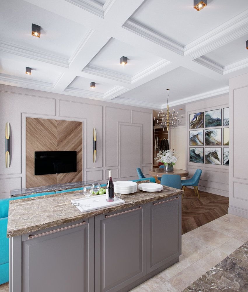 Кессонный потолок на кухне