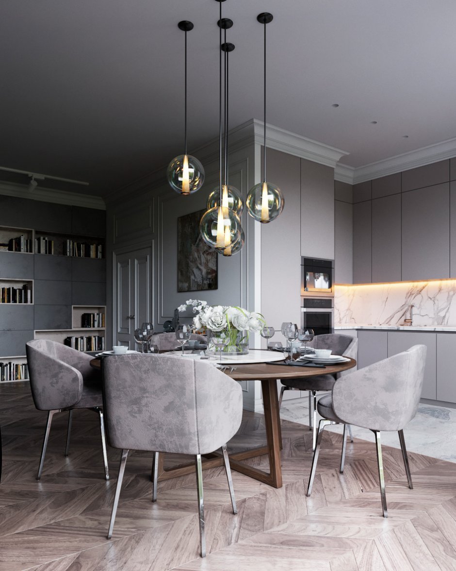 Подвесная люстра над круглым столом