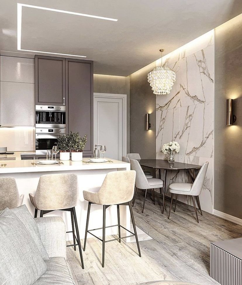 Квадратная кухня-гостиная 30 кв