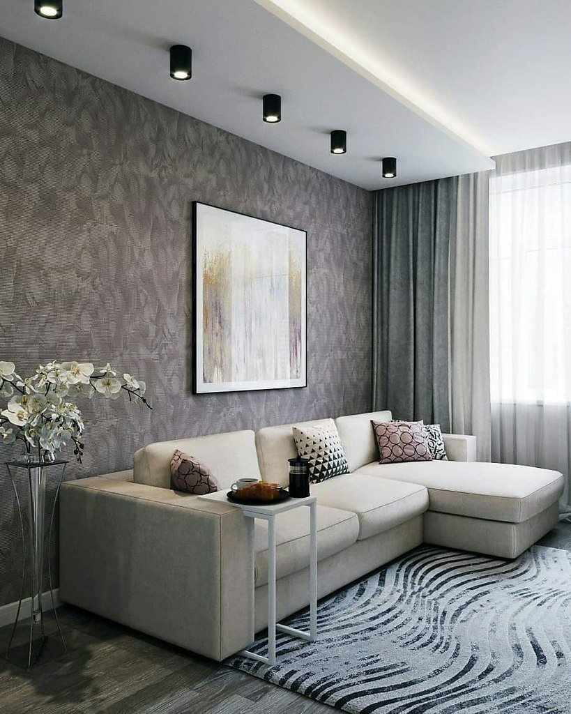 Серые стены в гостиной