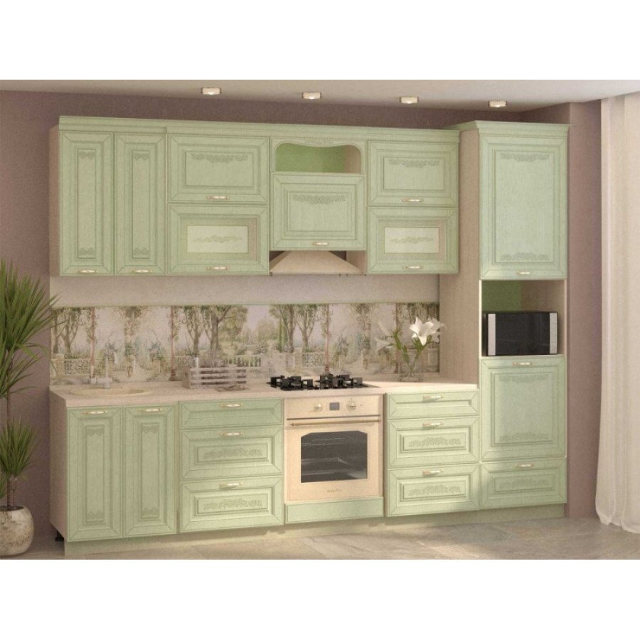 Кухонный гарнитур зеленый с бежевым