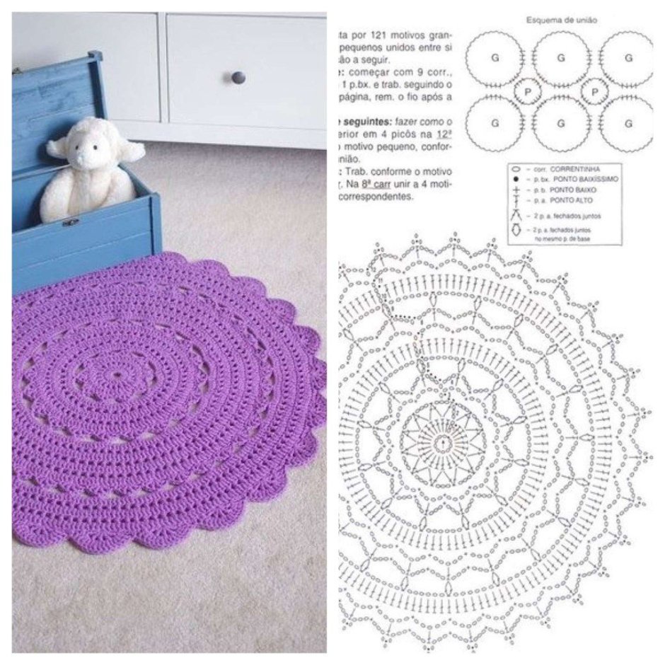 Как связать коврик крючком из трикотажной пряжи схема